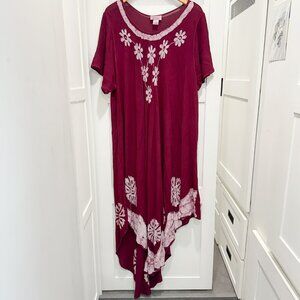 CW Classics Midi Dress Tie-Dye Beach Boho Bohemian Hippie Burgundy 3X Plus